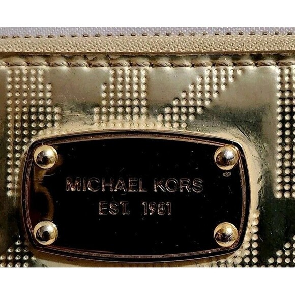 MICHAEL KORS JET SET METALLIC CONTINENTAL ZIP AROUND MK LOGO WALLET - Picture 2 of 10